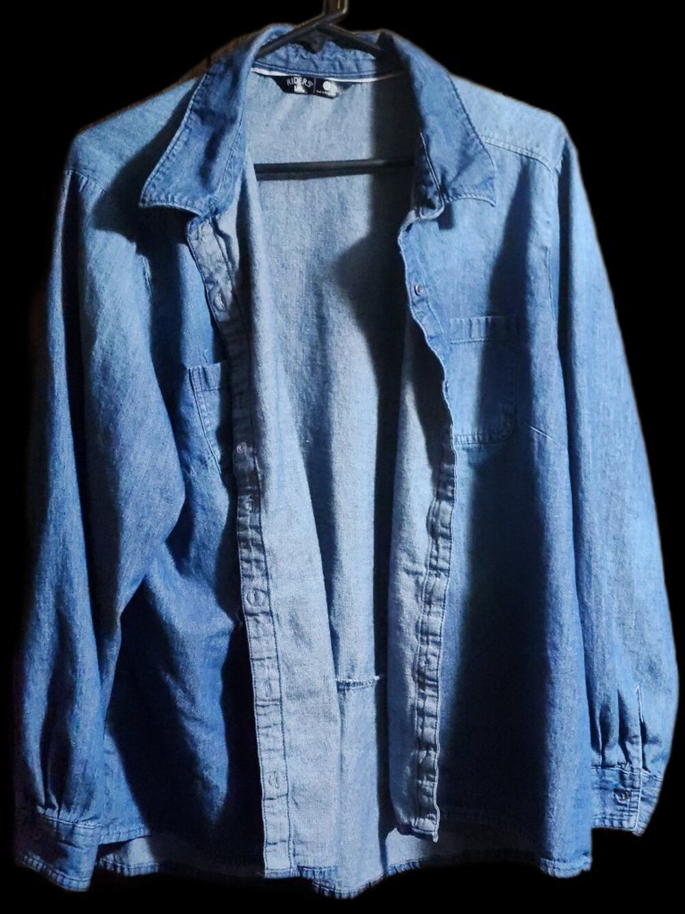 Riders by Lee Women's Blue Denim Button-Down Long Sleeve Shirt Top Size XXL